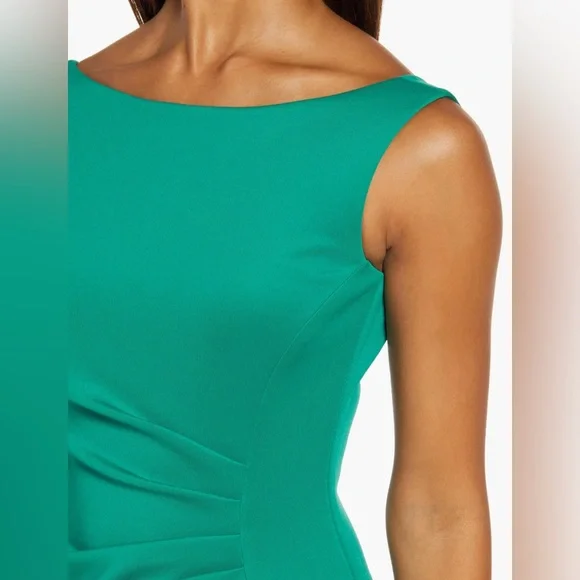 Eliza J Green Sleeveless Side Tuck Sleek Ruffle Gown Dress Size 8 full length - Picture 4 of 8